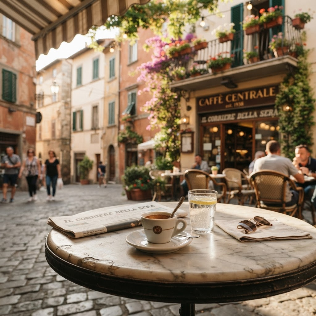 A cozy Italian cafe scene